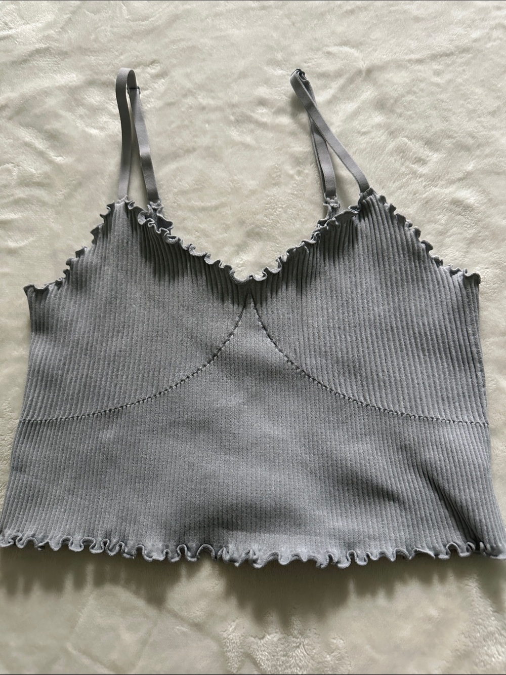 aerie Light Gray Ribbed Ruffle-Edge Cami